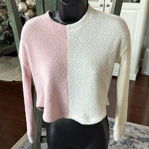 Hollister Pink and Cream Crew Neck Sweater